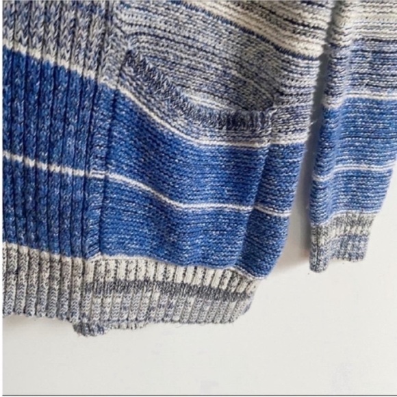 Lucky Brand cardigan blue and white striped knit sweater open front - Picture 4 of 8
